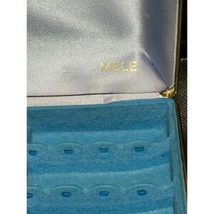 Vintage Mele Jewelry Box Cream Floral Pattern Blue Velvet‎ Insert